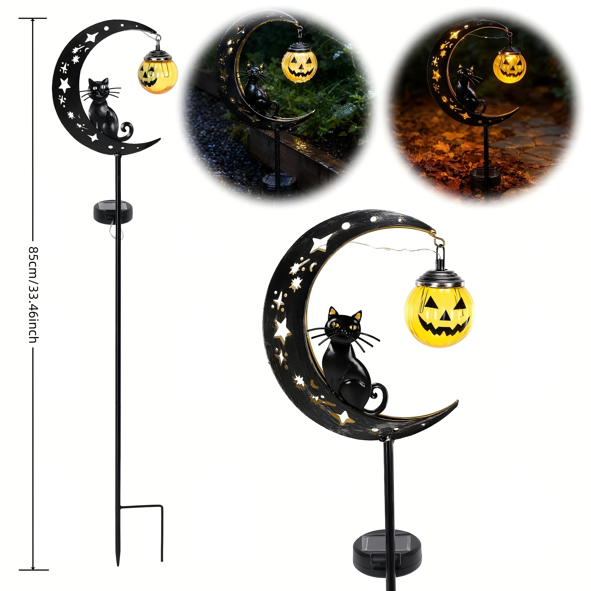 TEMU Solar Powered Halloween Black Cat Pumpkin Moon Stake Light, Outdoor Garden Light With , Led Halloween Decorative Yard Light With , Hanging
