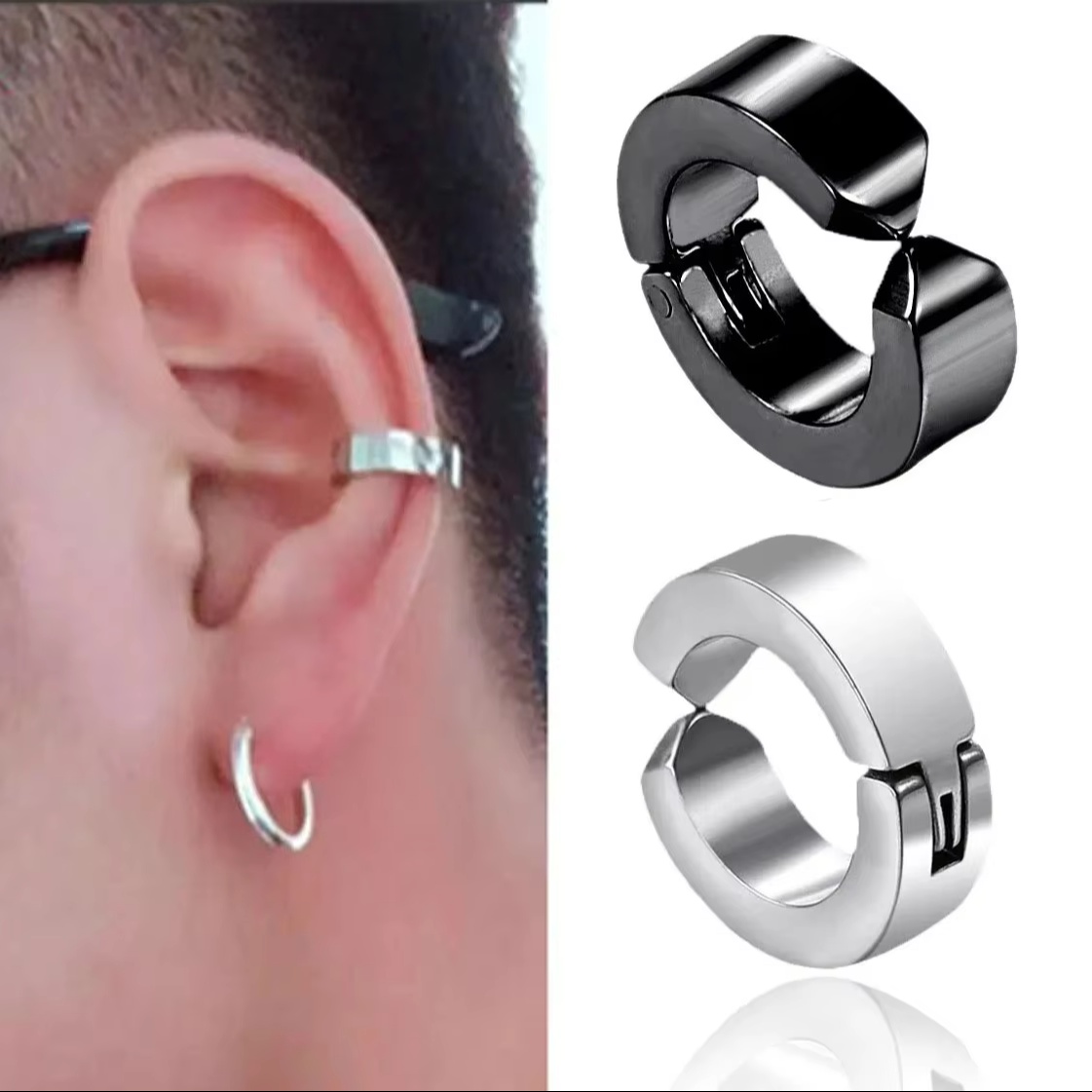 1 Pair/2 Pairsof Stainless Steel Men's Ear Clips Non-piercing Earrings Punk Clip Earrings for Men and Women, No Gems