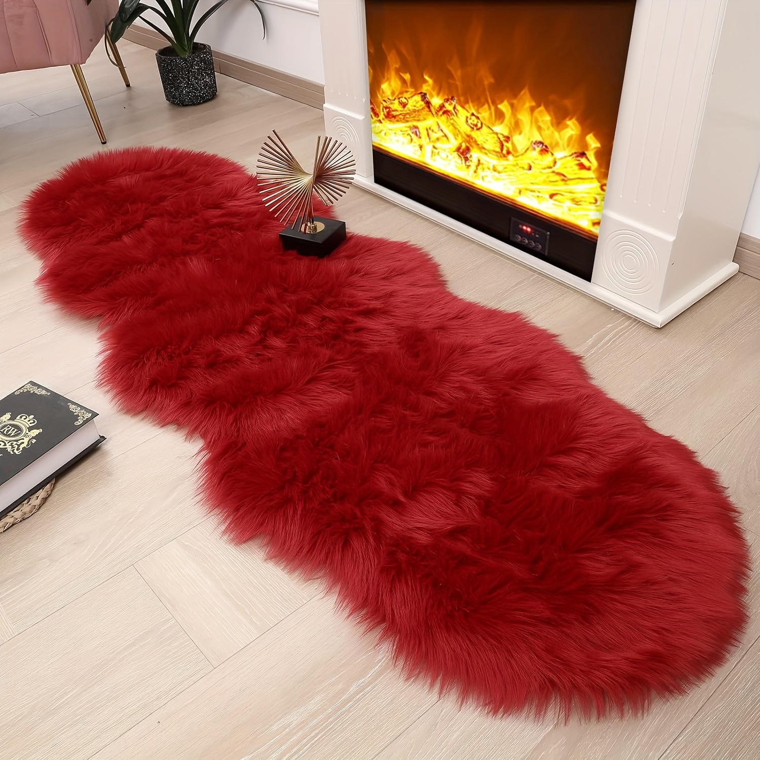 Trio red Sheepskin sheep skin rug Fur rug Triple fur rug retailer HOL. Hand Stitched rug