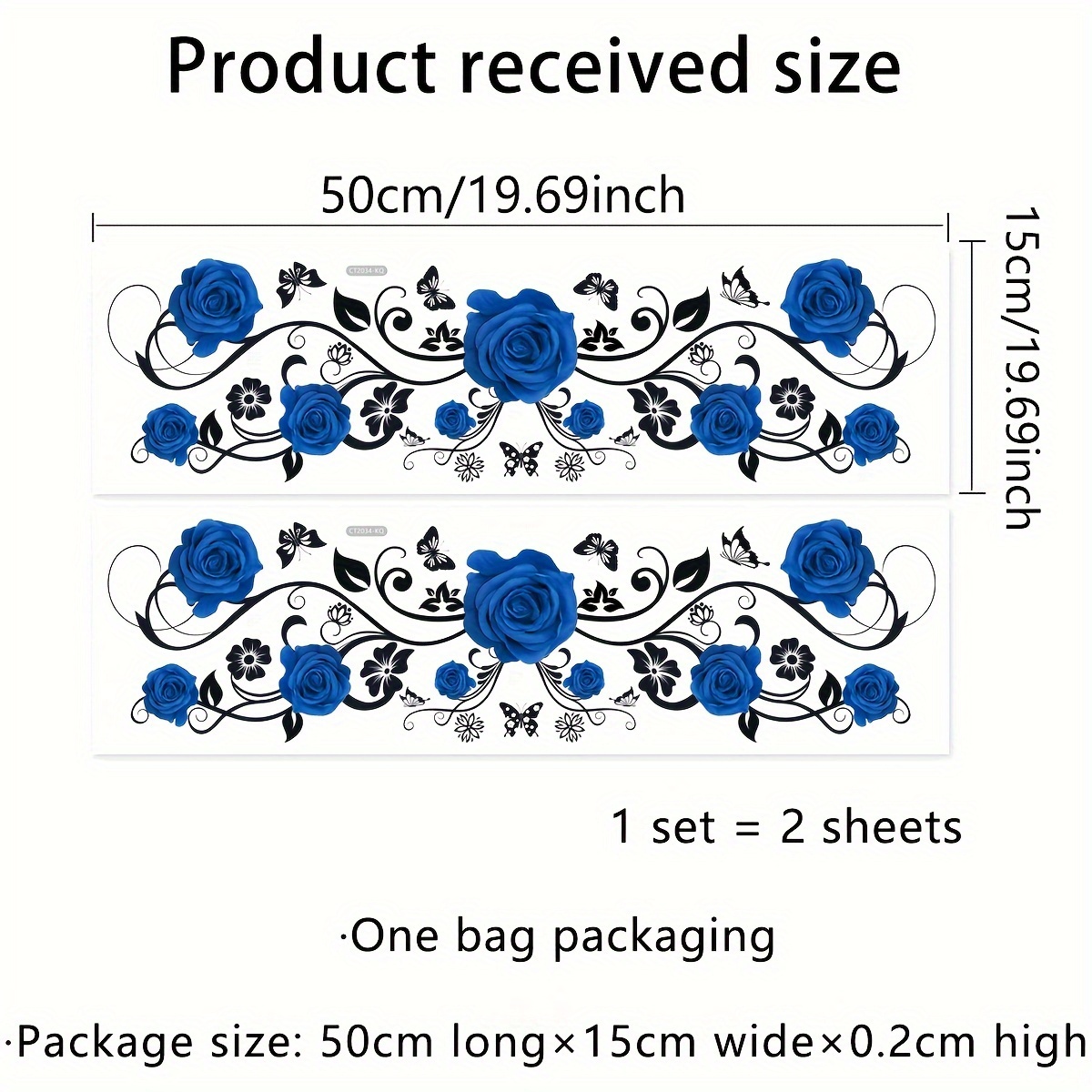 A Set Of 2 Sheets (15*50cm*2pcs) Blue Rose Flower Vines, Bathroom Bathtub, Washstand, Bathroom Double-sided Visual Decals, Home Decoration Glass Wall Stickers (summer Must Have)