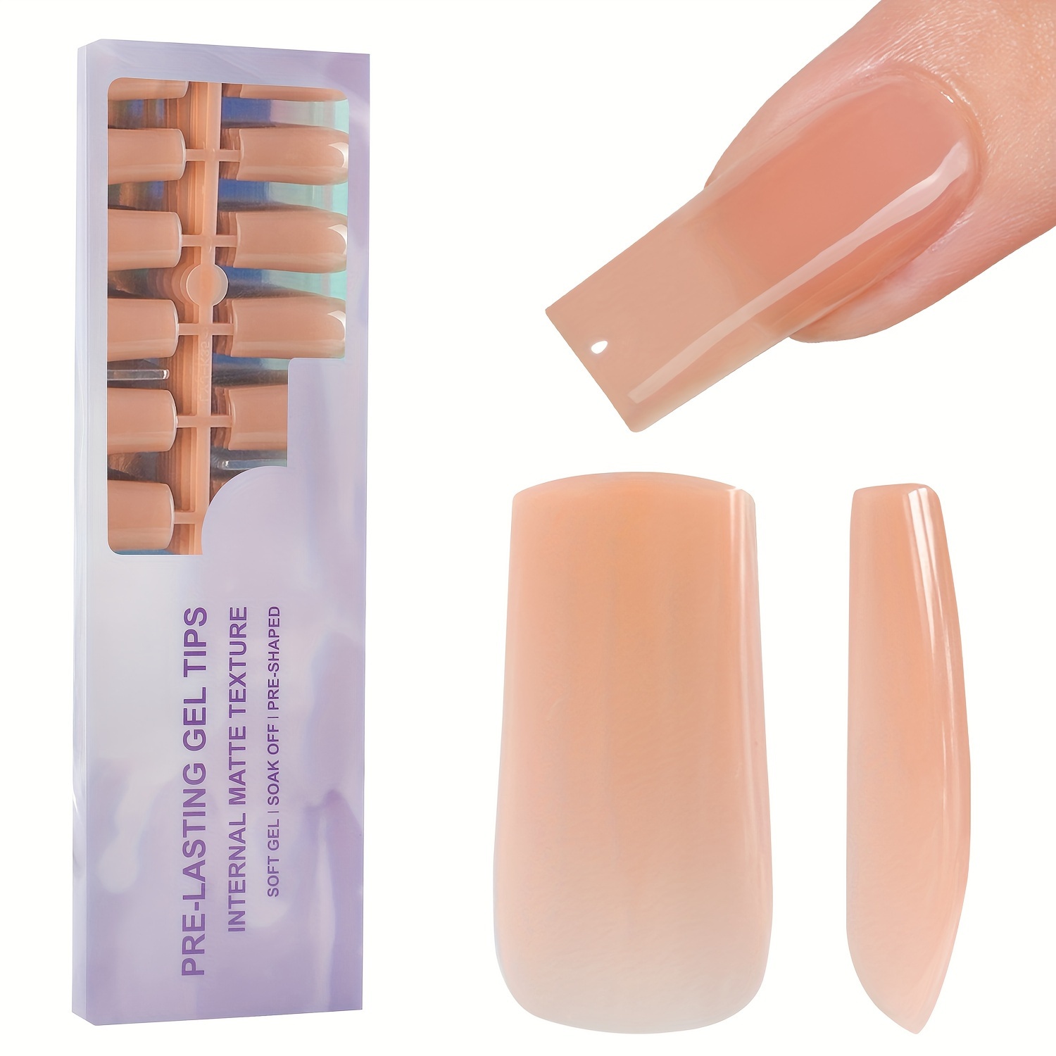 TEMU 150pcs Medium Rectangle -in-1 Gel Nail Tips - Brown Solid Color Glossy Finish, 15 Sizes For Diy Manicure & Salon Use, Durable False Nails For