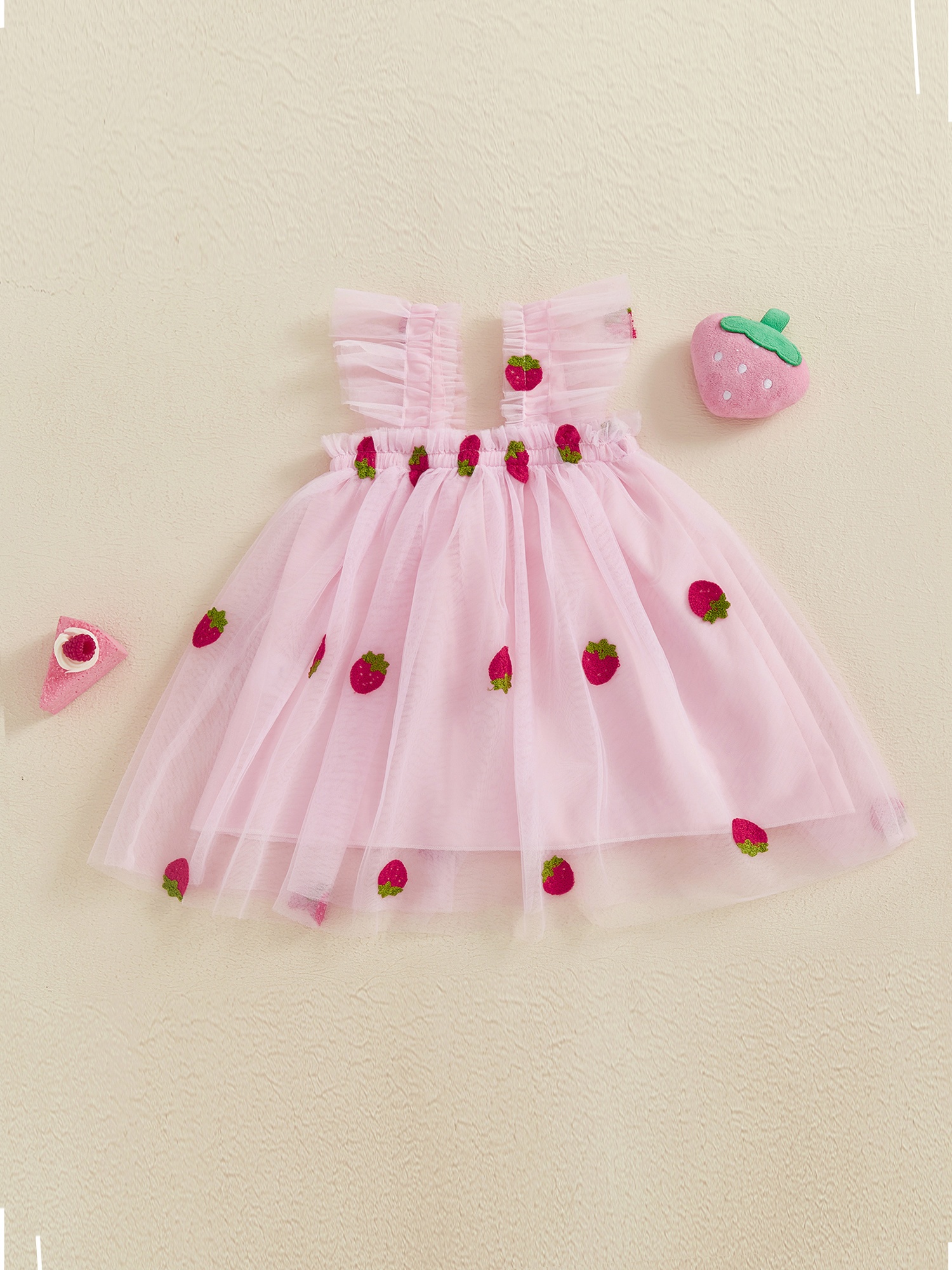 adorable strawberry sleeveless tulle dress baby girls pink - Temu