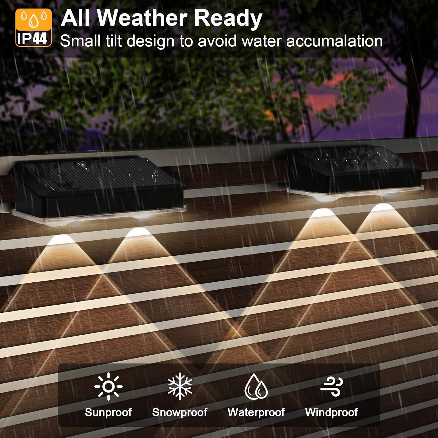 outdoor solar fence lights 4 pack warm   white rgb 7 color solar wall lights solar deck lights for railings walls deck fence porch lights lights street lights patio house and garage Product details 4