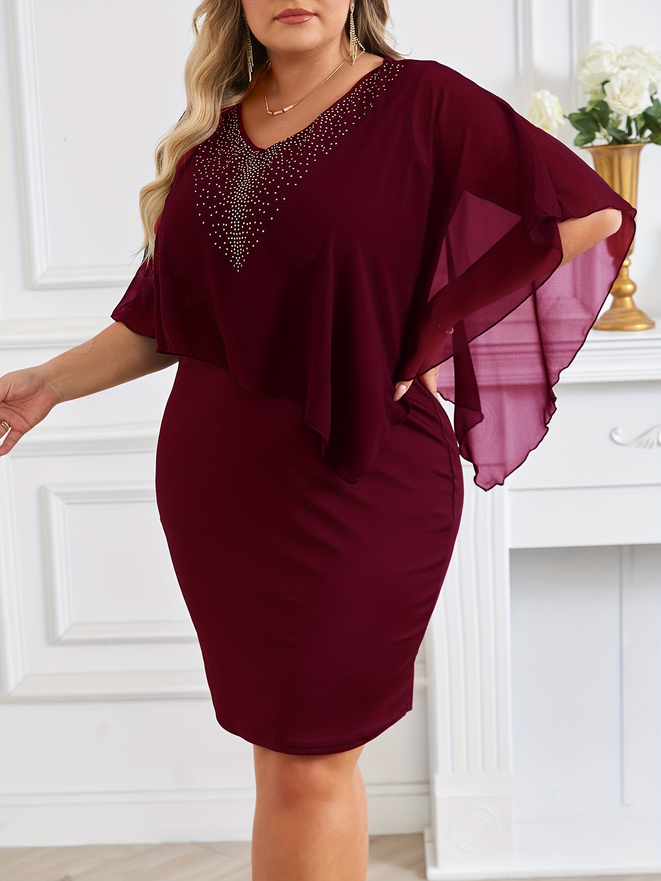 plus size plus size western style v neck dress - Temu