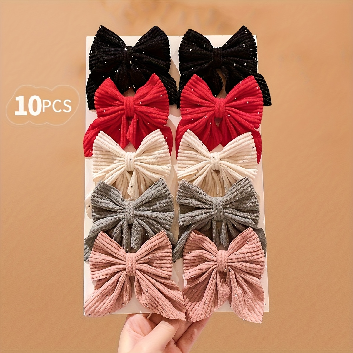 10 pack     colorful bow hair clips for girls soft fabric hair accessories with black ribbons   teen hair clips for everyday special occasions durable clip   cute hair clips Product details 0