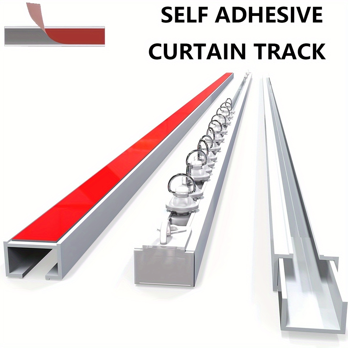 

Easy-install No-drill Adhesive Curtain Track - Silent, Hidden Design For Bathroom & Home Dorms, Lightweight Pvc With 50cm