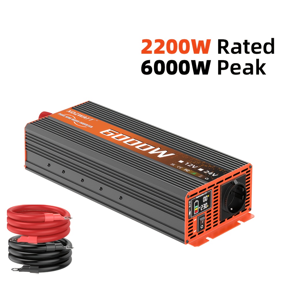 Image of 2200w 6000w Power Inverter Ultra-powerful Pure Sine Wave 12v To 230v Ac With Lcd Display, Converter With Eu Socket, Lcd Display For Vehicles, Boats, Rv, Laptops, Camping, Outdoor Use