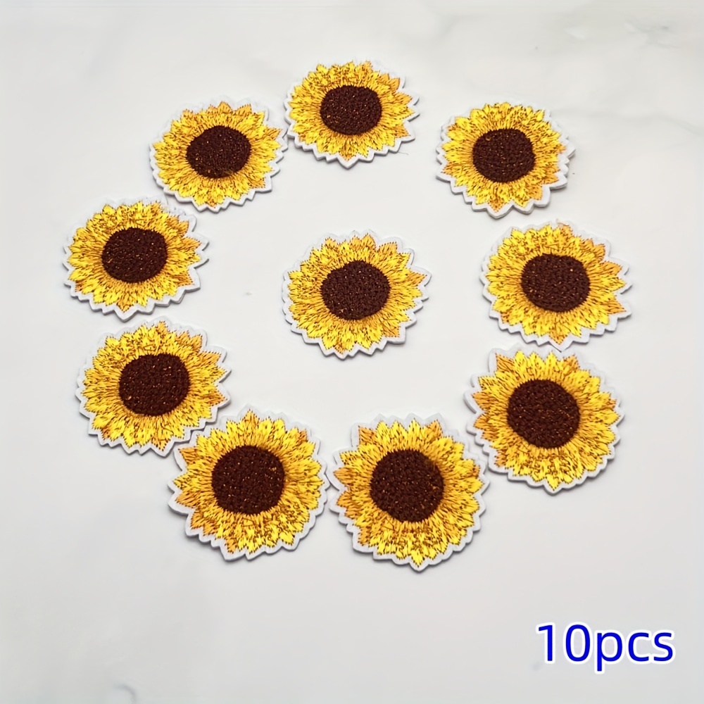 Image of 10pcs Of Yellow Sunflower Sewing - Embroidered Patches For Clothes, Hats, Pants, Shoes, Curtains, Decorative Crafts, And Stickers - Exquisite Embroidered Patches