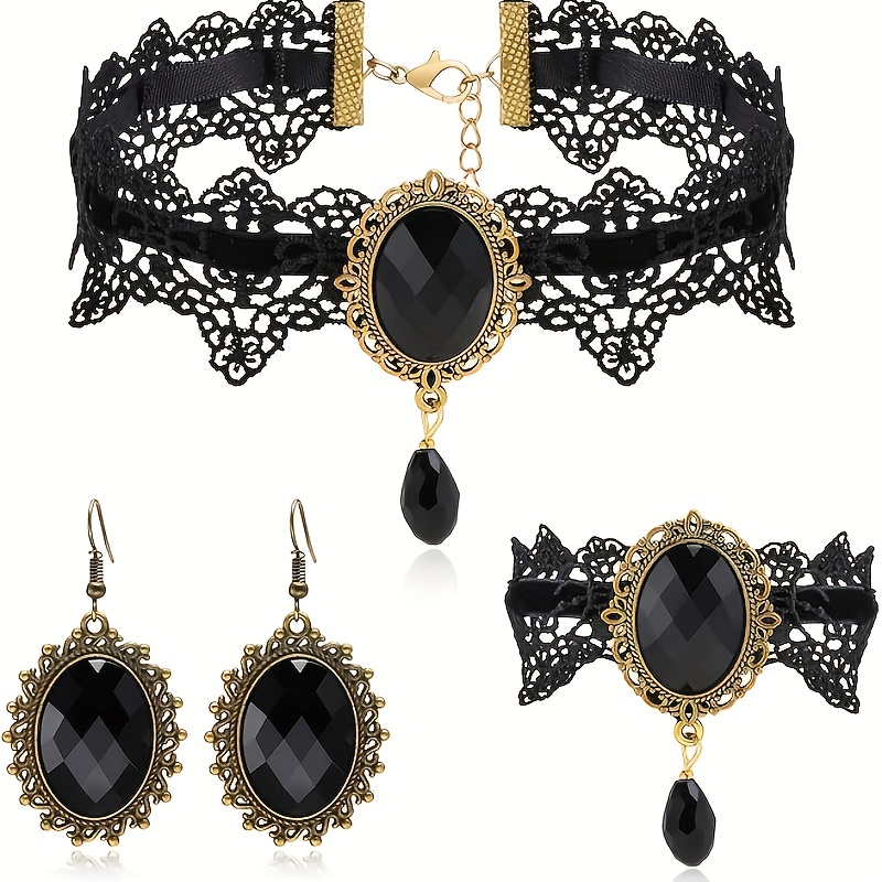 4pcs gothic choker necklace set made hypoallergenic lace