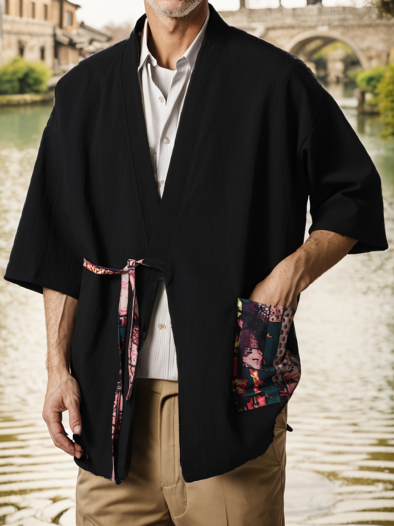Conjunto Kimono Japonés Hombre Camisa Estampado Estilo Chino - Temu Mexico