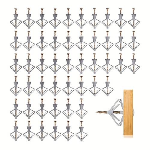 Packung mit 50 Schmetterlingsdübel, Gipskarton-Dübel mit 50 Schrauben Expansionsdübel 8mm Trockenbau-Dübel für Gipskarton Faserplatten Hohlwand Gipskarton