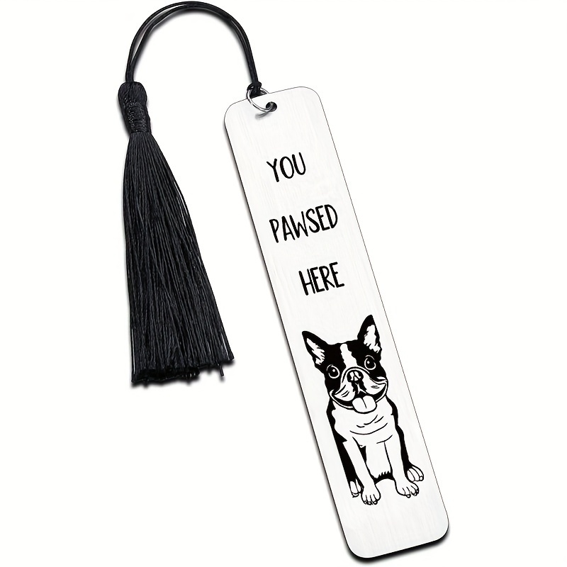 

1pc Stainless Steel Boston Terrier Bookmark With Tassel - Dog Lover's Gift For Book Club, Reading, And Christmas - Durable Book Mark For Women And Men