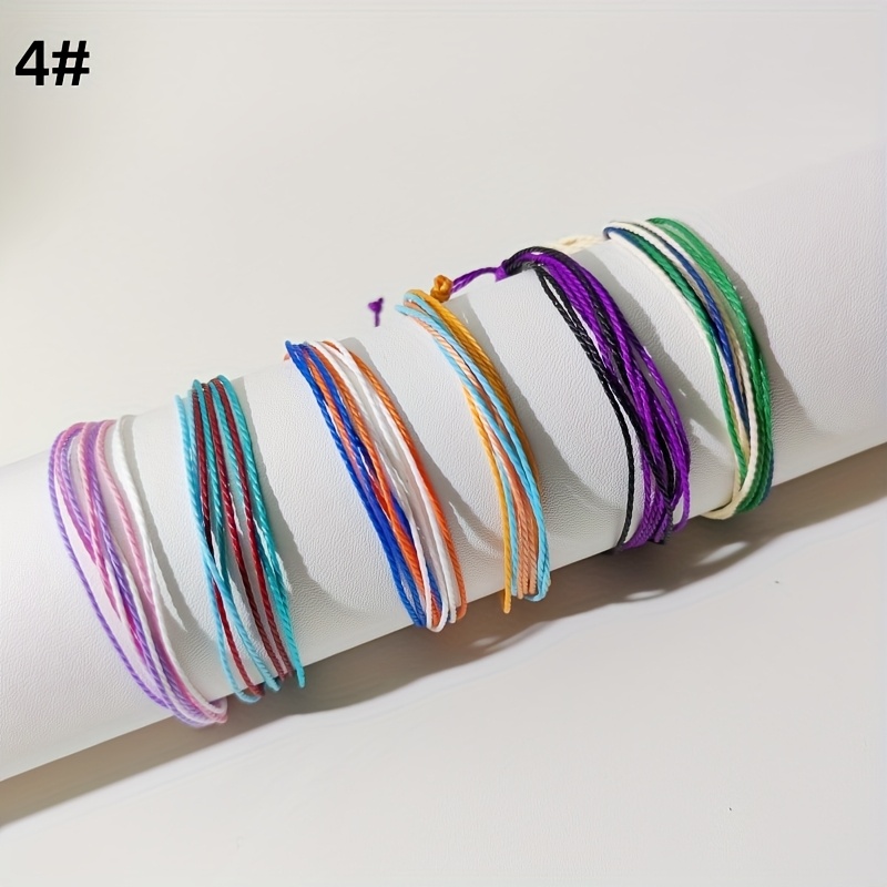 6pcs Colorful Waterproof Wax Cord Braided Bracelets-Adjustable Lightweight