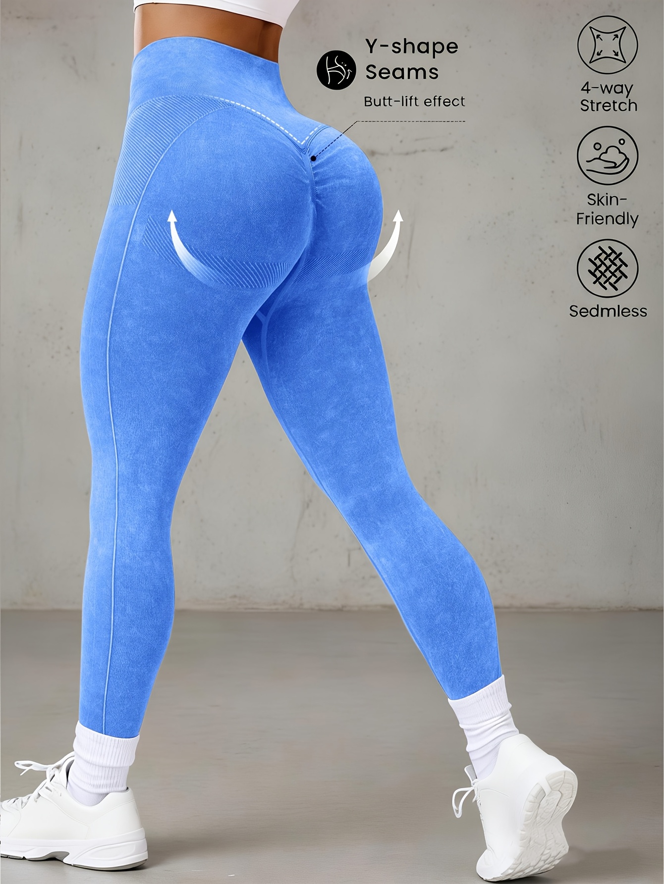 1 pieza Pantalones de yoga sin costuras de cintura alta para mujer que levantan los glúteos, con estampado de letras y estilo de moda para glúteos de melocotón, mallas deportivas de secado rápido y alta elasticidad para correr