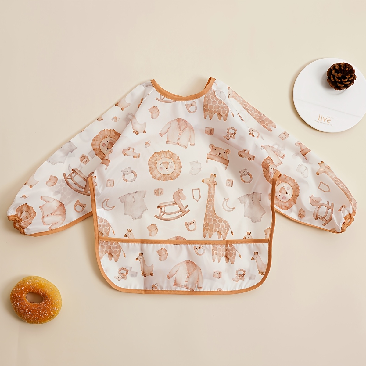 Image of 1piece Of Long Sleeve Bibs, Feeding Bibs, Washable Burp Cloth, Coveralls Bibs For 0, Easy To Clean, Wash-free Eating Bibs