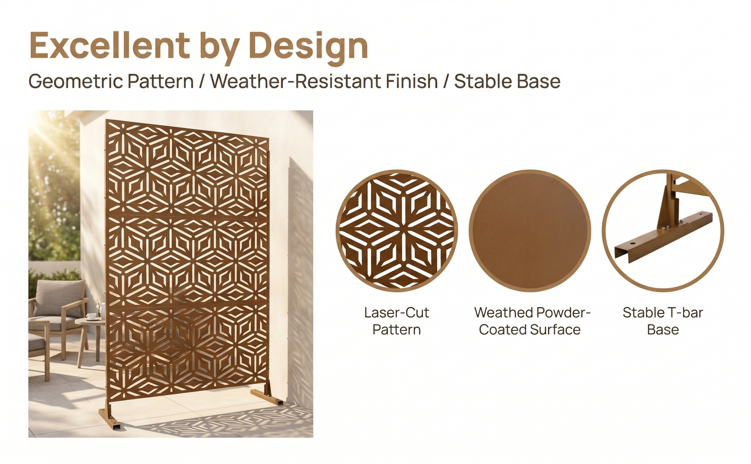 Walnut Brown Metal Privacy Screen 76