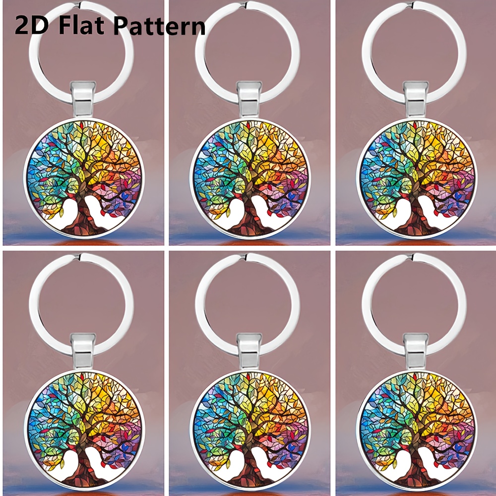 TEMU 2D Piatto, 2D Piatto - 2D Piatto, 2D Piatto - Regalo /Lui 6 pezzi 2D Piatto Albero della Vita Pittura Colorata Stampata Portachiavi, Portachiavi