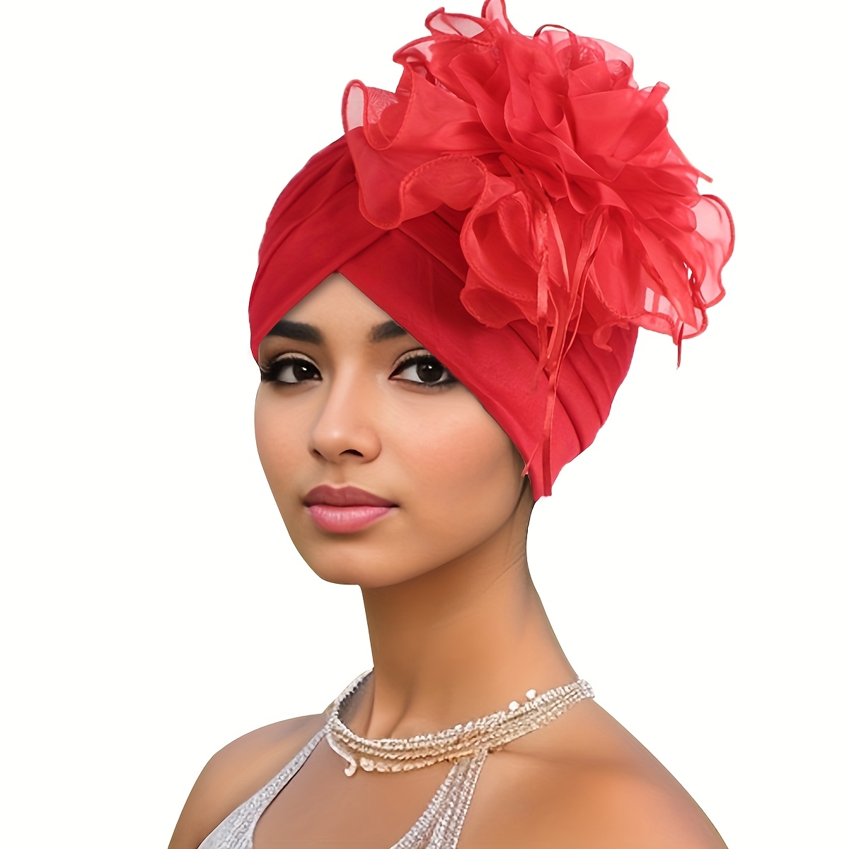 TEMU Elegant Women's Chemo Cap With 3d - Black & White Side Turban Hat For, Perfect For Parties, Weddings, And Fashionable Events, Headwear | Stylish