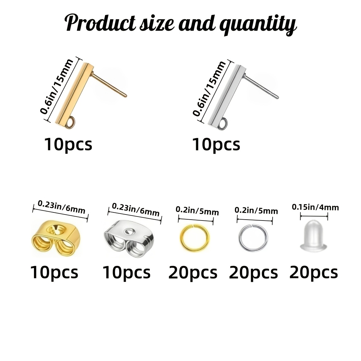 TEMU 1box 100pcs Stainless Steel Hypoallergenic Earring Posts With Loop Kit, Include Rectangle Earring, Earing Back And Open Jump Ring For Earrings