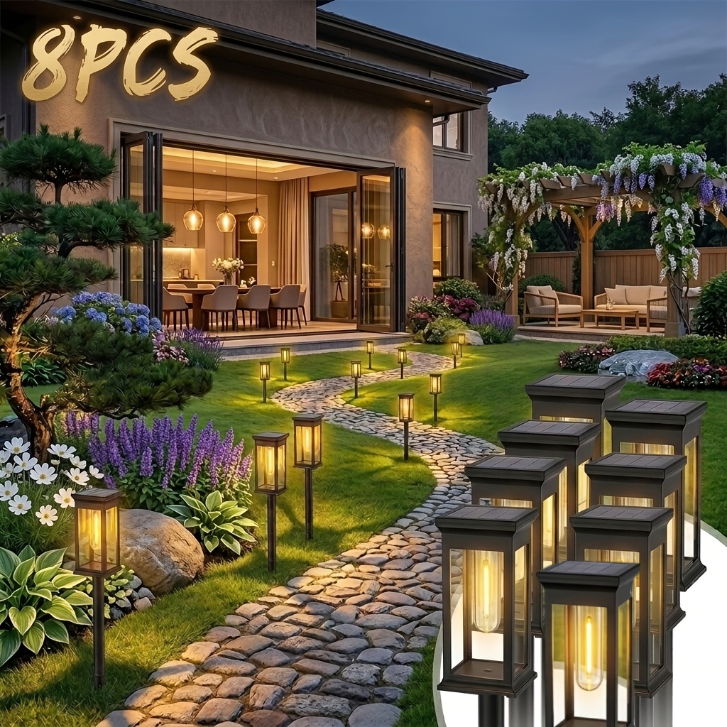 2/4/8pcs Solar Pathway Lights Outdoor, Led Solar Garden Lights With Lantern Design, 1200mah Solar Powered Landscape Lights, Ip65, Auto Lights For Yard Lawn Patio Walkway Decoration