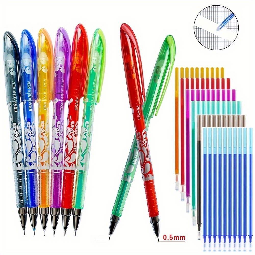 

Erasable Gel Pen Set - 6 Refillable Medium Point Pens With 30 Extra Refill Rods, 0.5mm Washable Ink, Assorted Colors, Smooth Writing For Office & School Supplies