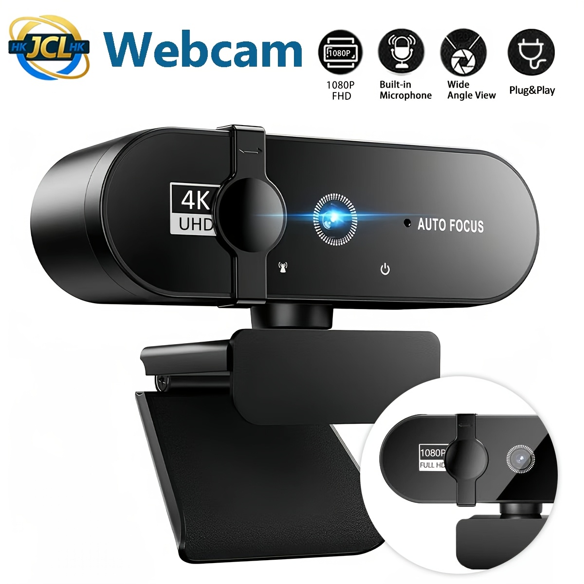 photo de l'article webcam 4k ultra hd avec microphone intégré et cache dintimité,   et    . disponible en   4k, 2k et 1080p,   pour le gaming, les réunions zoom, les diffusions en direct sur youtube et le télétravail.   usb plug-and-play,   en charge le hdr et la