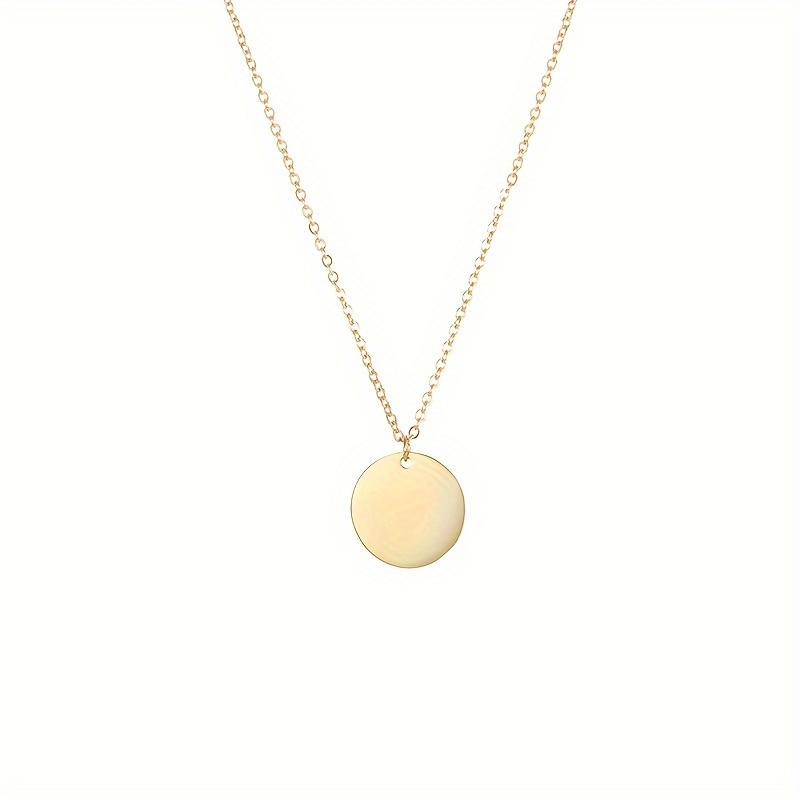 Image of 1pc Of Stylish And Minimalist Shiny Single-hole Round 13mm Pendant Necklace For Women, Wear And , Made Of Stainless Steel