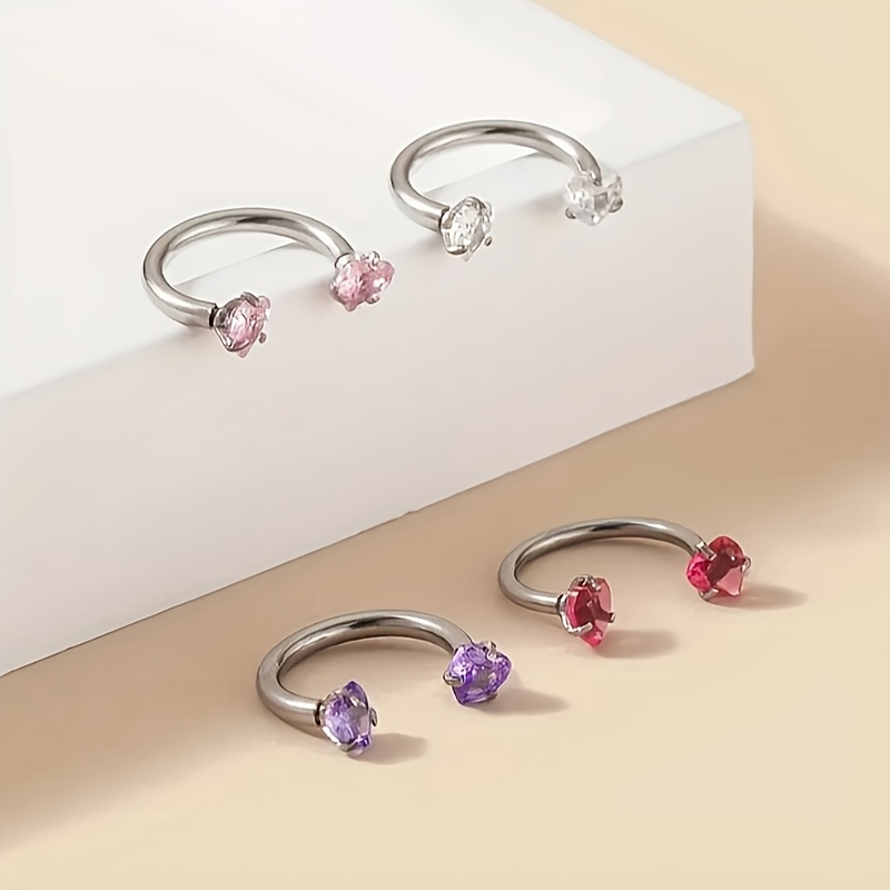 Image of 4pcs Fashion Nose Ring Set, 304 Stainless Steel With Synthetic Synthetic Zirconia Stones, Double , Perfect For Daily Wear Or