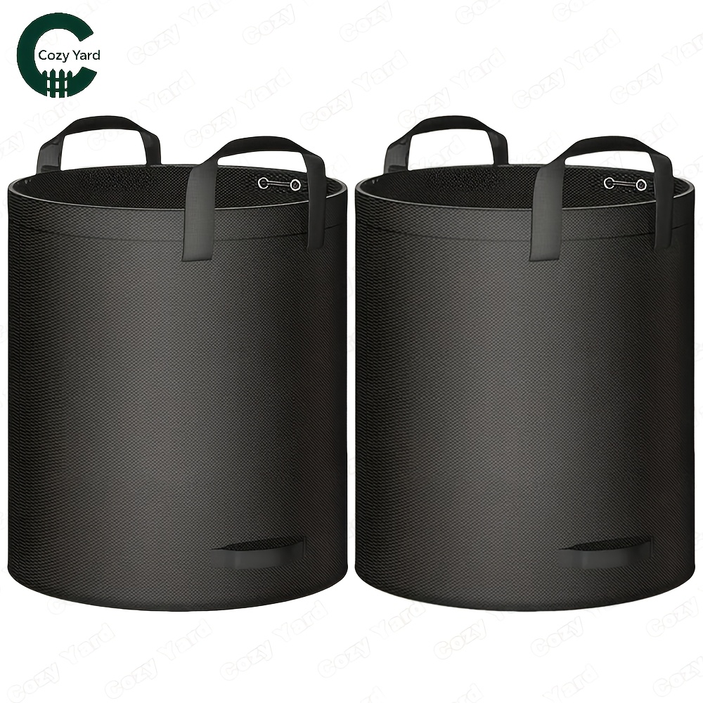TEMU 2pcs Black Heavy-duty Reusable Yard Leaf Bags - Oversized Black Garden Trash Bags With Handles For Lawn Leaves, Grass Clippings & Outdoor ,