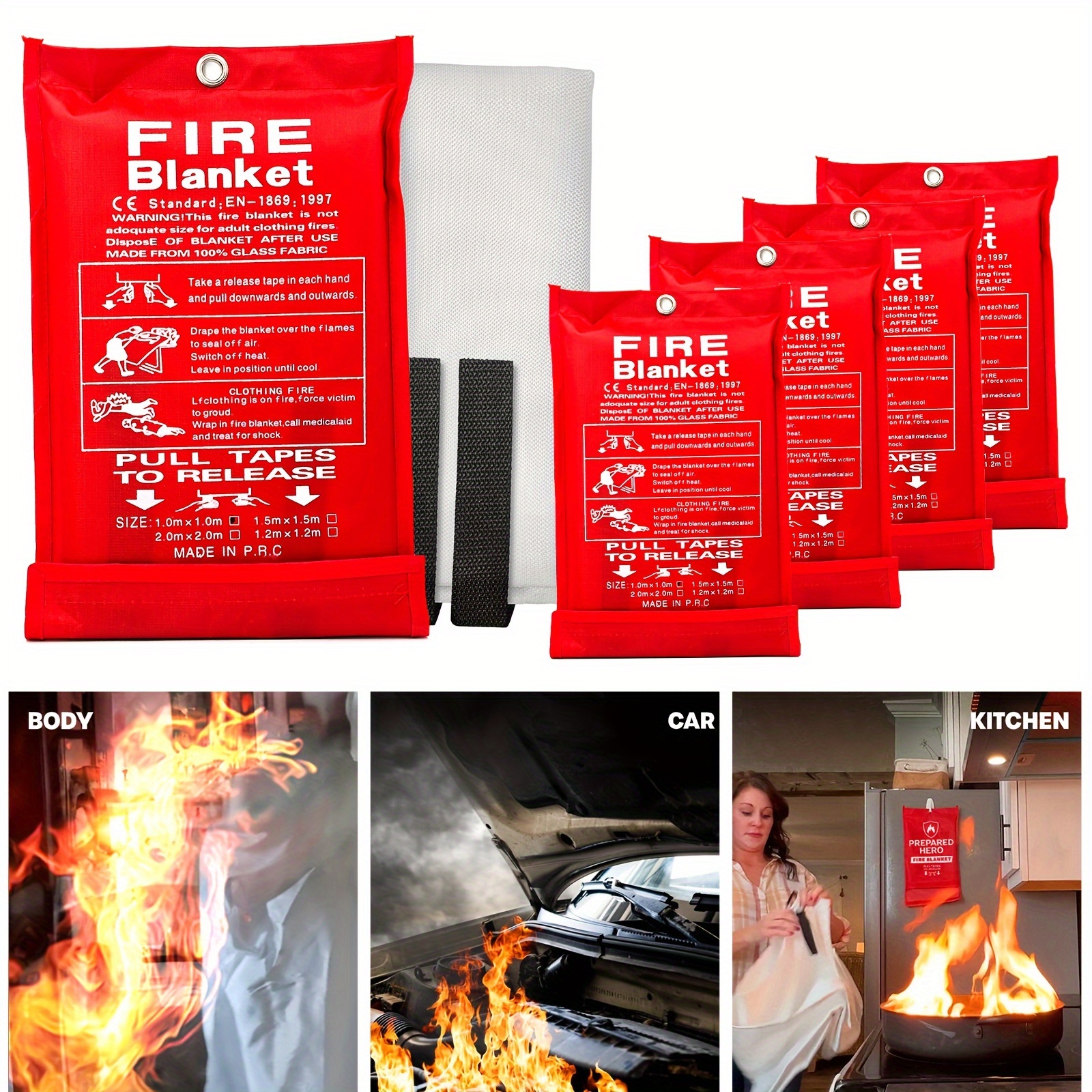 

4 Pieces Fire Blankets, Fiberglass Material Flame Retardant Fire Blankets, Fire Blankets For Home, Kitchen, Camping, Hiking And Office Fire Escape