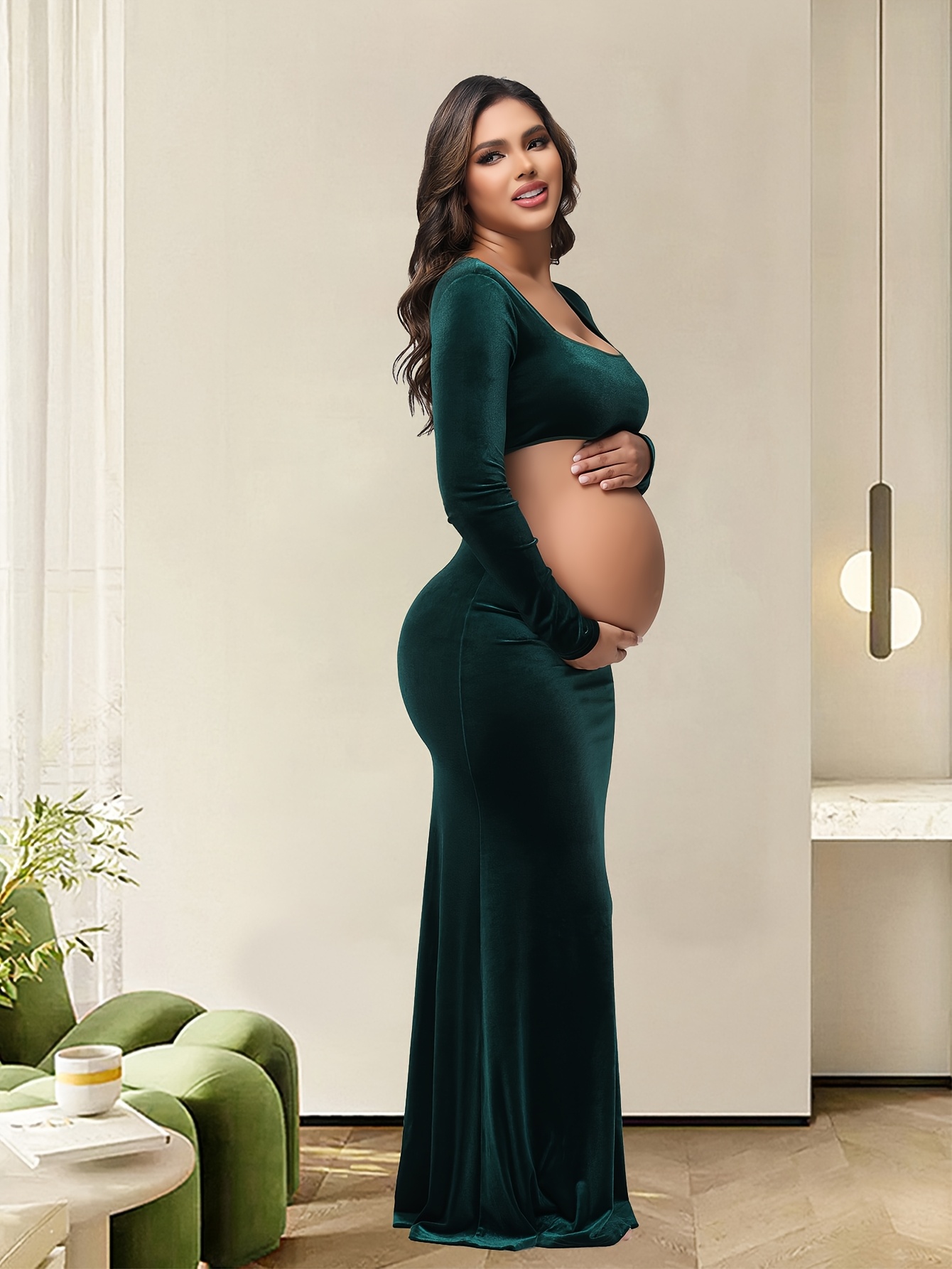 green dress maternity photos Royal Blue Off-the-shoulder Mermaid Maternity Photoshoot Gown, Dark Green / S