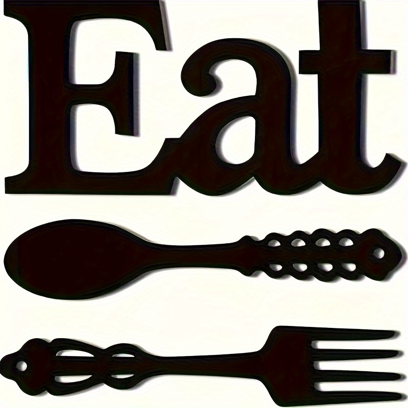 TEMU 2d Flat Retro Style "eat" Sign With Fork And Spoon Wall Decor - Cute Farmhouse Kitchen Letter Decoration, Acrylic Restaurant Hanging Utensil