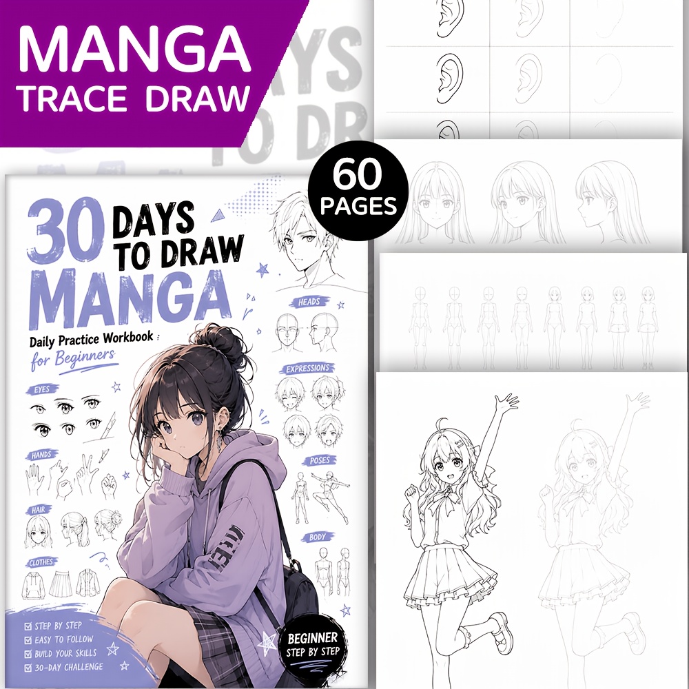 TEMU 30-day Manga Advanced Hand-drawing Practice Notebook: Suitable For Lunch Break Copying, Daily Home Hand-drawing Check-ins, And Art Practice,