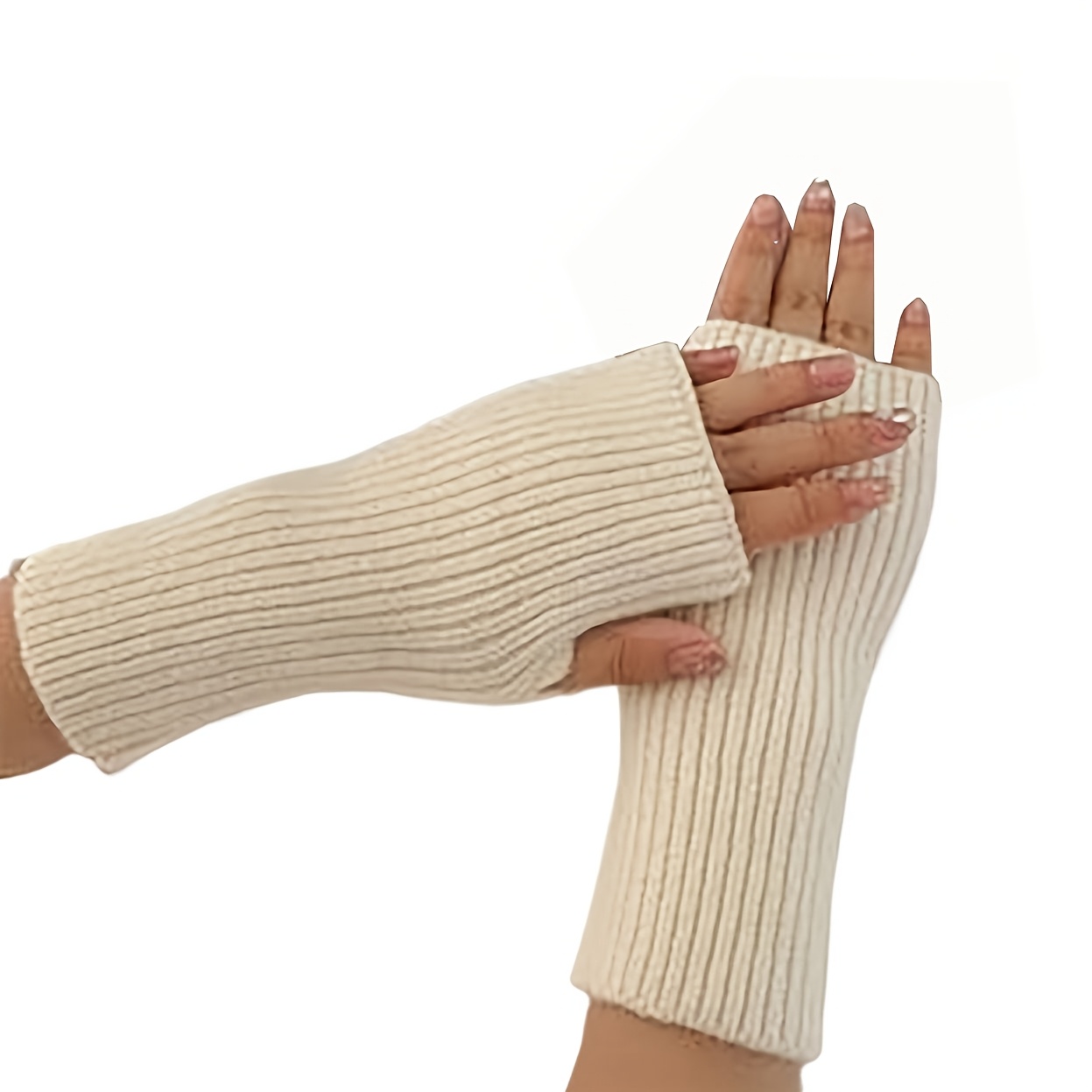 Image of Autumn And Winter Half Finger Gloves For Women, Plush, Versatile, Warm, Student, No Finger Writing,, Half Cut, Finger, Long Gloves