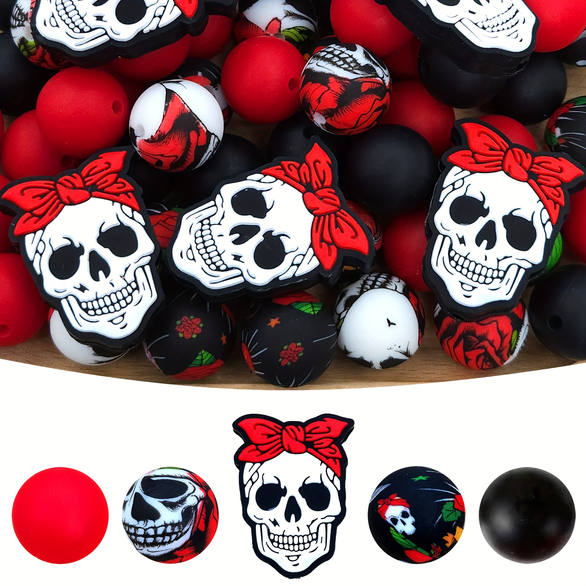 Image of 25pcs Silicone Beads Loose Head Gothic Element Silicone Beads Suitable For Earrings Necklace Chain Makeup Brush Mother's Day Gift Father's Day Gift Holiday Gift Birthday Gift