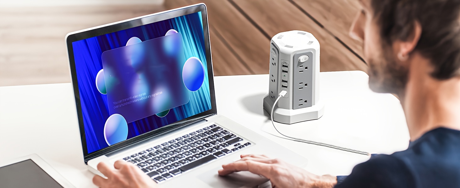 Angled Flat Plug 12 AC Outlets Power Strip Tower with USB C Port(PD18W/PD20W), Surge Protector Power Tower with 5 USB Ports, Extension Cord Desktop Power Strip for Home Office DormRoom