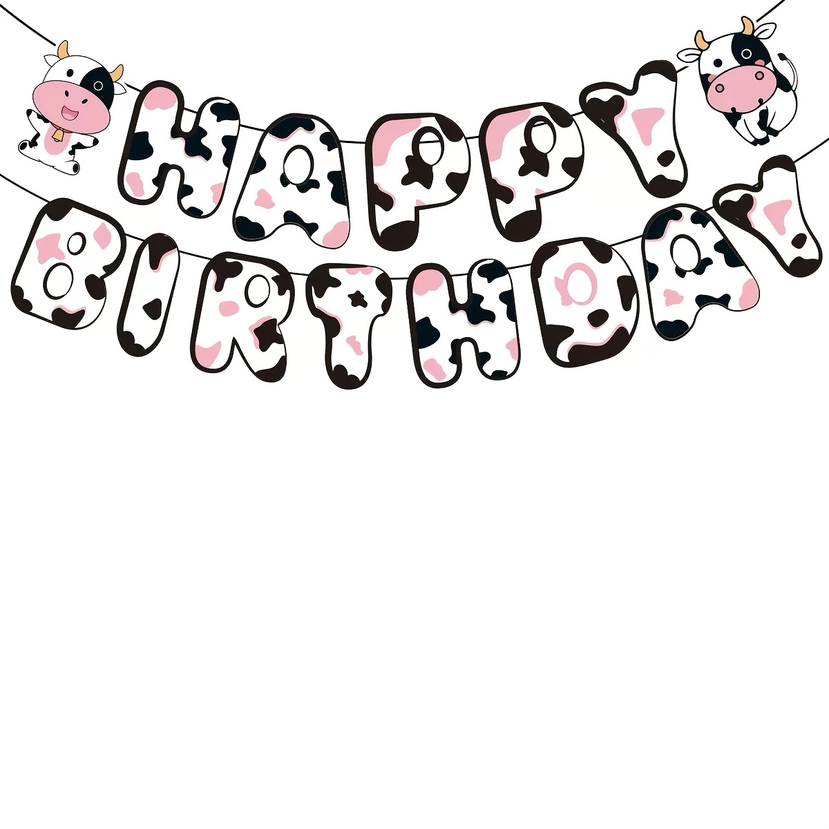 TEMU Lot de 15 bannières de fête d'anniversaire sur le thème avec vache rose et lettre, décorations pour de fête. Convient pour décoration murale à