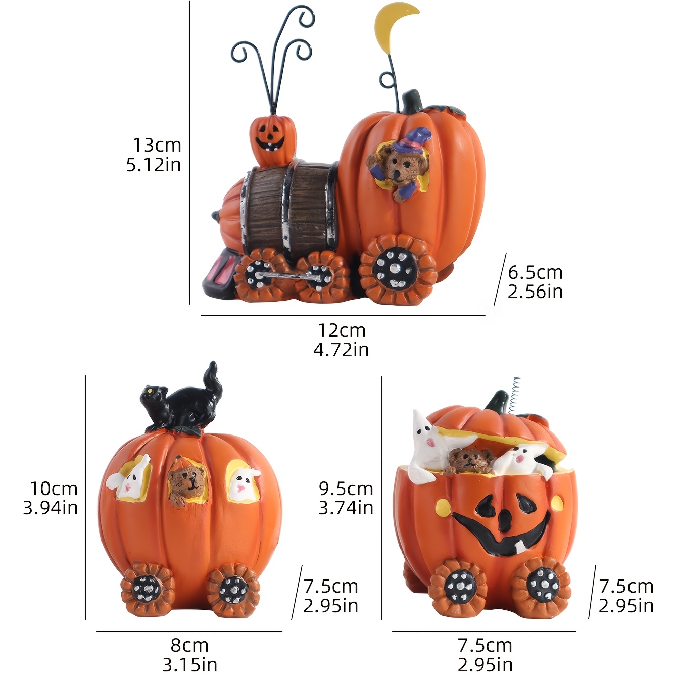 TEMU 3pcs Halloween Pumpkin Train Resin Ornaments Cat Details Durable Resin For Garden Patio And Home Fall Festive Decor