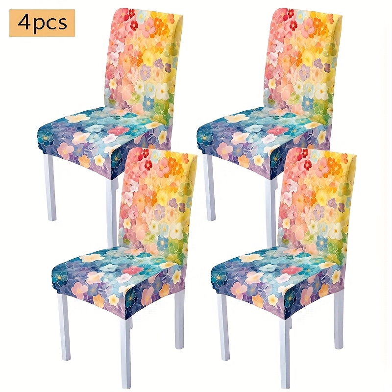 TEMU [launch ]4/6pcs Colorful Small Flower Printed Elastic Removable And Washable Chair Covers Suitable For Restaurants, Hotels, Ceremonies, And