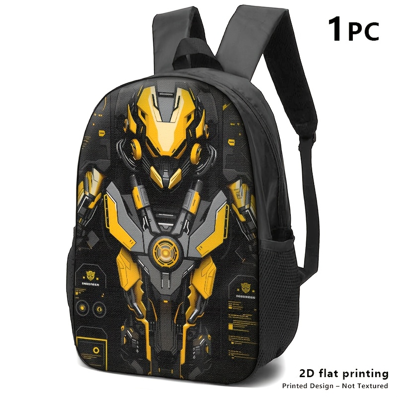 TEMU Printed Design-not Textured 1/2/3pcs Robot-themed Backpack, Shoulder Bag, And Pouch With 2d Print; Black- Design For Urban Users, Ideal For