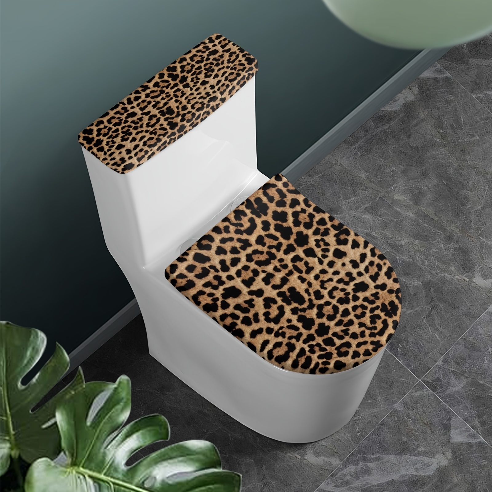 

1set Leopard Pattern Toilet Lid Cover And Toilet Tank Cover, Toilet Seat Covers Dust Cover Stretch Toilet Cover Set For Bathroom, Fits Most Size Toilet Tanks & Lids, Home Decor Supplies