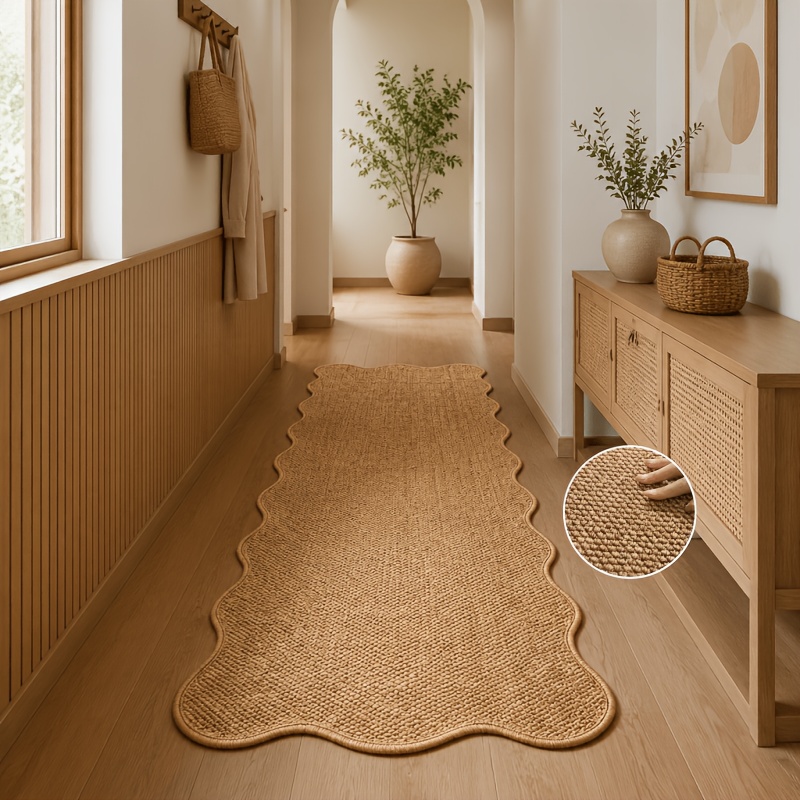 TEMU 1pc Faux Jute Kitchen Rug, Hallway Corridor Bedside Long Runner, , Mat, Pastoral Brown, Dense Weave Full Large Grains, Non-fading, Non-shedding,