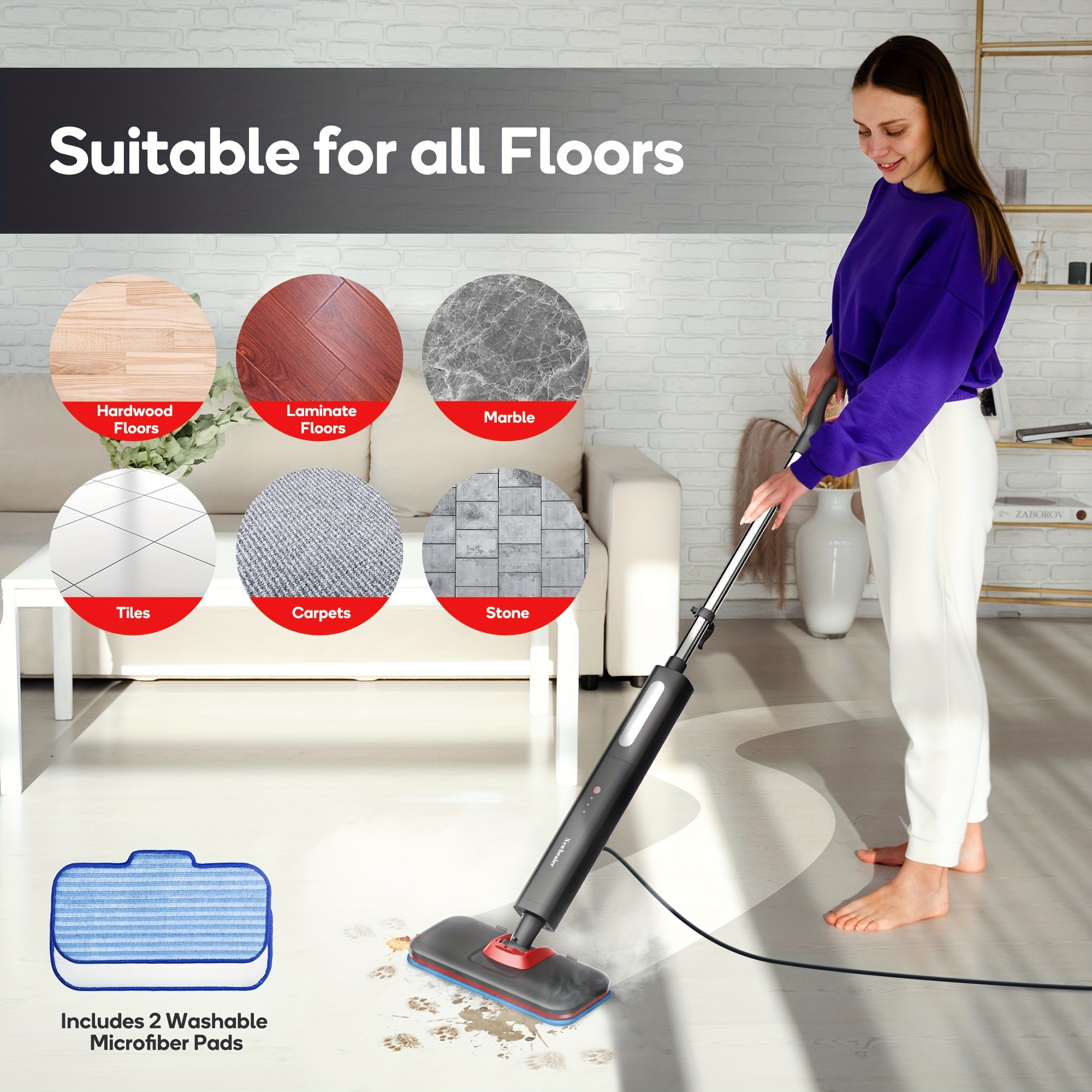 

Steam Mop, Hardwood Floor Steamer, 500ml 1200w Powerful Cleaner For Carpet Laminate And Tiles, 3 Adjustable Steam, 15s Fast Heat-up, Carpet Glider & 2 Washable Microfiber Pads