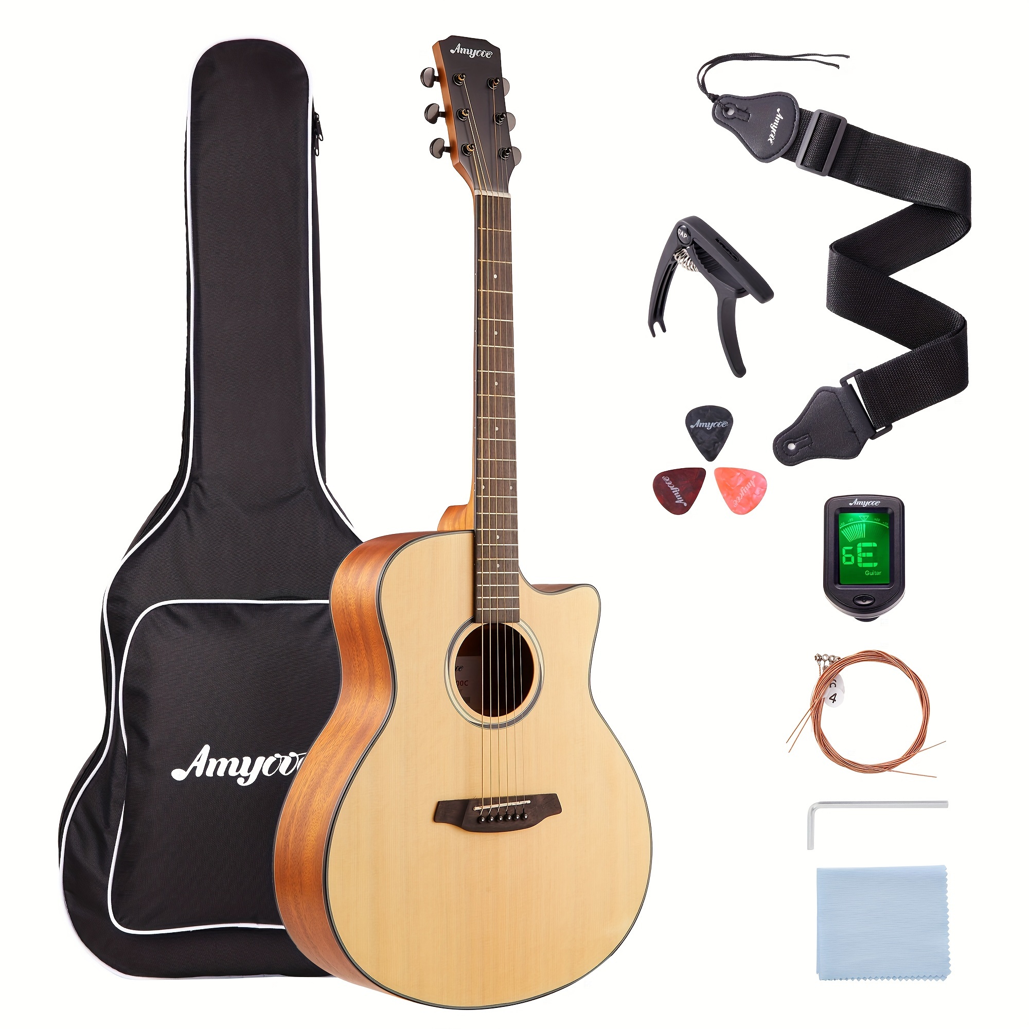 

Acoustic Guitar, 41"acoustic Guitar Kit Full Size Acustica Guitarra Bundle For Beginner Adult Teen With Gig Bag, Tuner, Strap, Strings, Picks, Capos, Right Hand