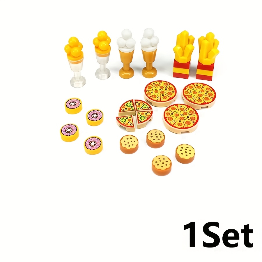 Image of 1set Food Building Block Figures Bread Fish Fruit Chicken Crab Hot Dog Cake Pizza Carrot Box Creative Parts Brick