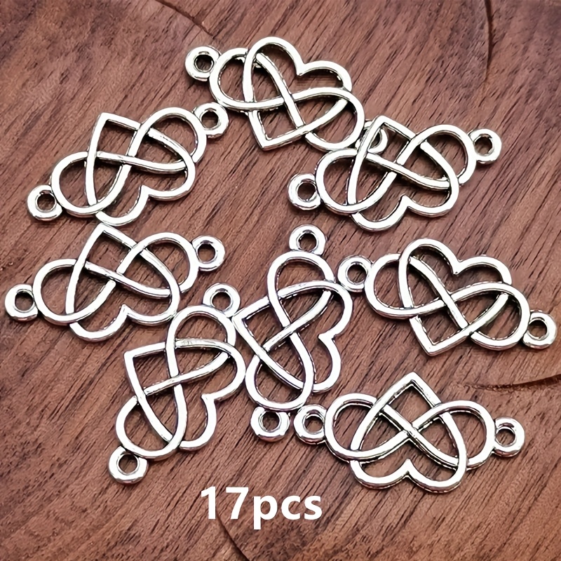 Image of 17pcs Heart Charm Connector Pendant, Bohemian-inspired Jewelry Components For Handmade Bracelet, Necklace, And Earring Creation, Measuring 25*13mm