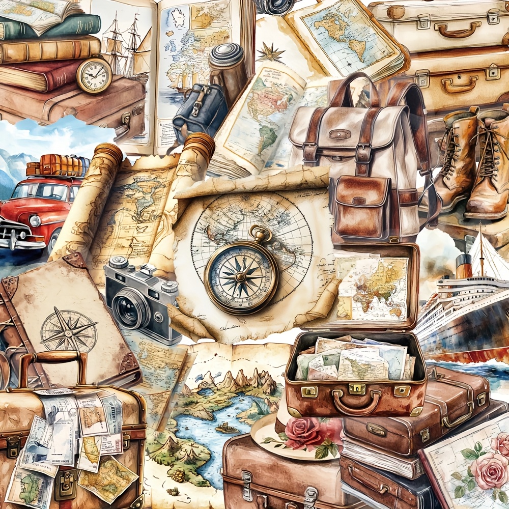 50pcs Retro Travel Stickers Notepad Additions Handbook Decorative Stickers Pet Material