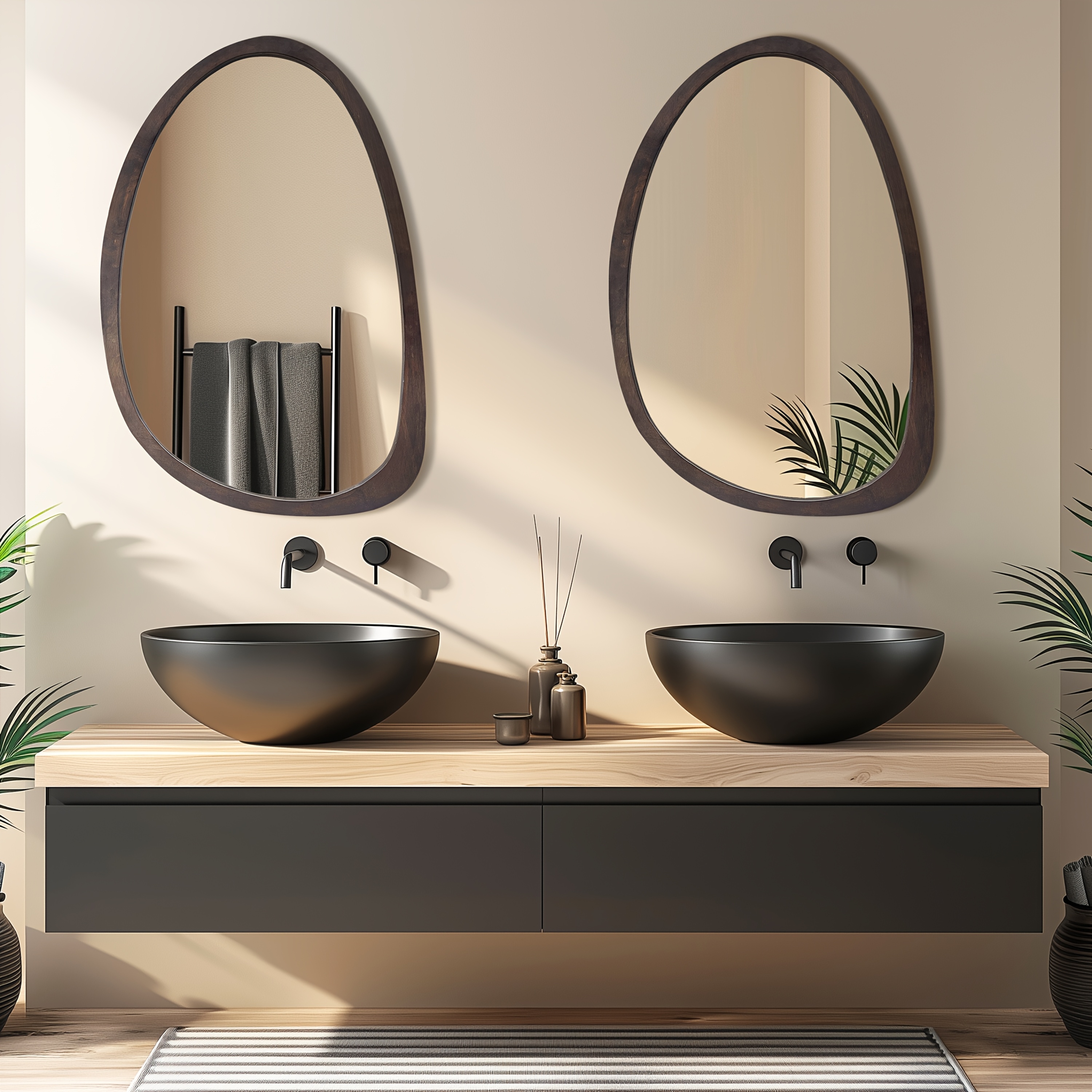 Vintage Asymmetrical Wall Mirror 70×50cm - Irregular Solid Wood Frame, Classic Wall-Mounted HD Makeup Mirror Home Decoration, Vertical/Horizontal, Ideal for Bedroom, Living Room, Entryway Decor, Wall Decor, Formaldehyde-free
