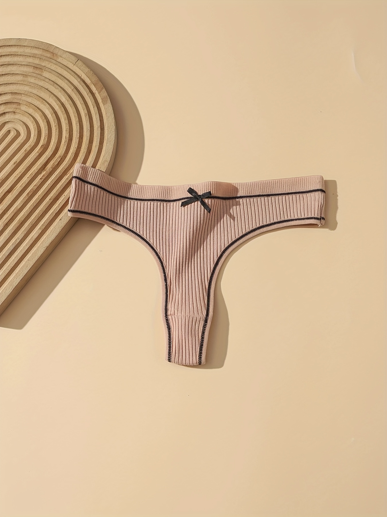 4 stuks dames japanse   schattige strikje geribbelde string slipjes,   elegante driehoekige t-vormige comfortabele ondergoed Productgegevens 2