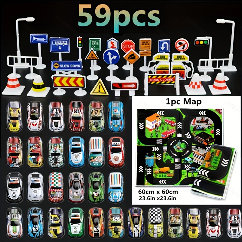 TEMU 59 Street Sign Game Consoles And Maps With , Mini Alloy Cars, , Sliding Car Toys, Halloween And Christmas Gifts, Suitable For Home Decoration,